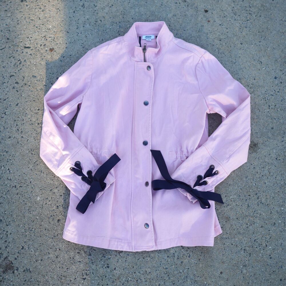 Crown Ivy Anorak Jacket Medium Pink Navy Ribbon Lace Up Coquette Utility Prep M